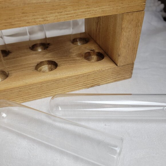 Plant Propagation Station Tabletop Pine Wood 12 glass tubes Handmade hydroponics - Picture 4 of 12